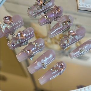 Pink Luxury Medium Coffin Press On Nails